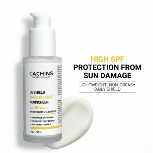 UVShield Daily Defense Sunscreen | SPF 50 PA+++ | Vitamin C + E Complex | Niacinamide Brightening | Lightweight & Non-Greasy – 50ml
